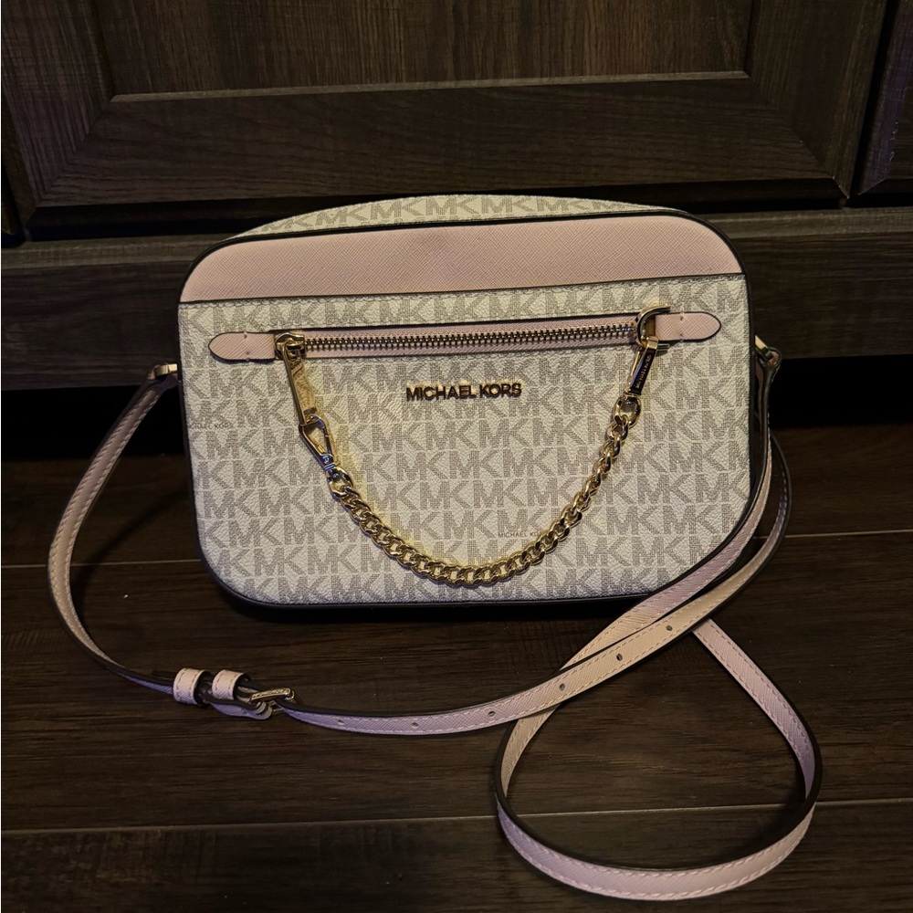 Michael Kors Jet Set Pink and White Crossbody Bag
